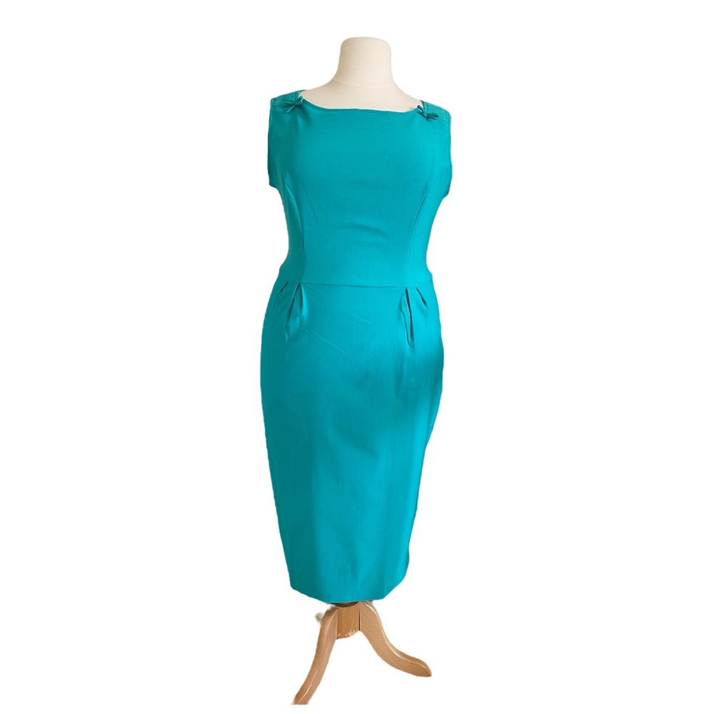 Bettie Page plus size women Retro Vintage style turquoise pencil dress XL - 4XL